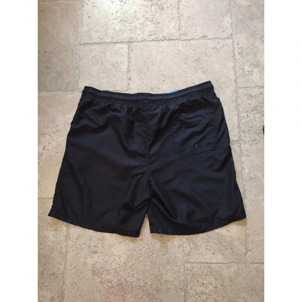 OP Ocean Pacific Swim Shorts Men Size L Black Surf Pockets Trunks Swimwear Beach